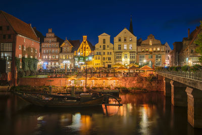 Illuminated buildings at night