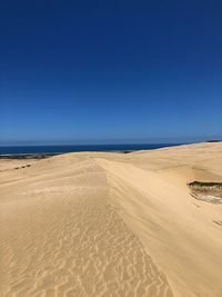 Scenic view of beach against clear blue sky