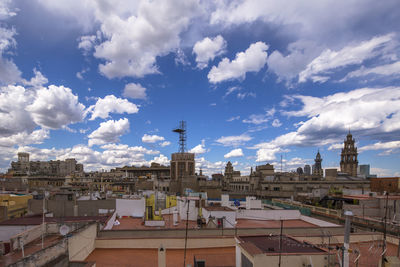 High angle view of buildings in city