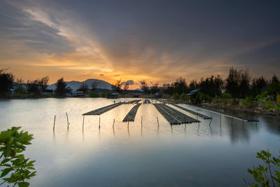 Scenic view of lake against sky during sunset