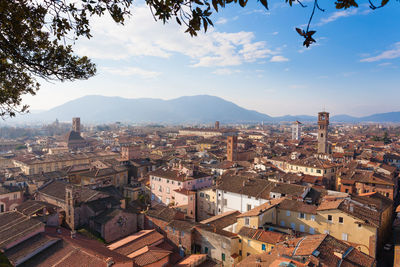 High angle view of townscape against sky