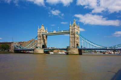 View of bridge over river against cloudy sky