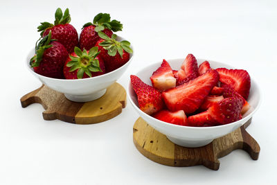 High angle view of fruits in bowl on table