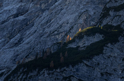 Full frame shot of rocky mountain at lago di braies in dolomites mountains 