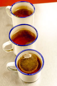 High angle view of coffee on table