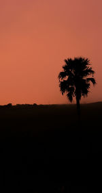 Silhouette palm tree against clear sky during sunset