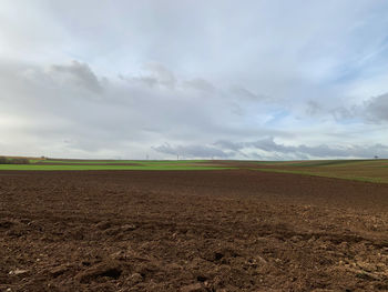 Scenic view of agricultural field against sky