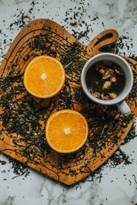 High angle view of tea on table