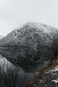 Scenic view of lake against sky during winter