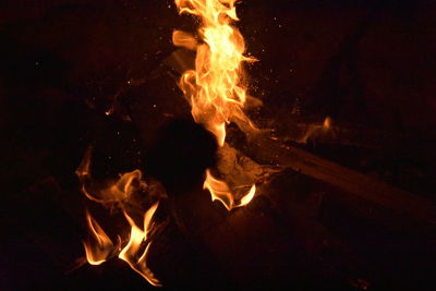 Close-up of fire in the dark