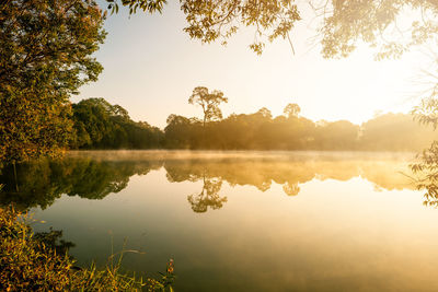 Scenic view of lake against sky during sunset