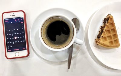 Directly above shot of coffee cup on table