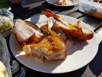 High angle view of food served in plate