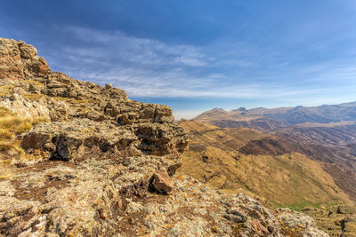 Rock formations on landscape against sky