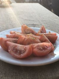 Close-up of meat in plate on table