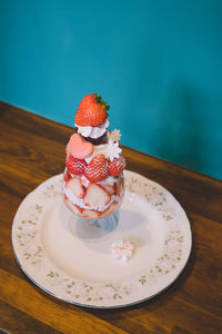 Close-up of dessert in plate on table