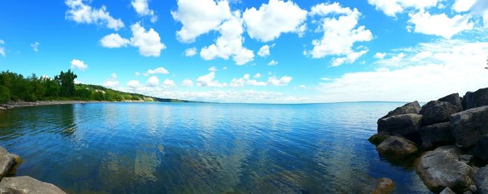 Scenic view of sea against cloudy sky