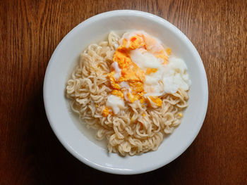 High angle view of food in bowl on table