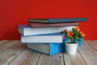 Close-up of books on table