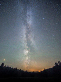 Low angle view of silhouette trees against sky at night