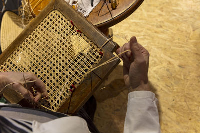 High angle view of man working