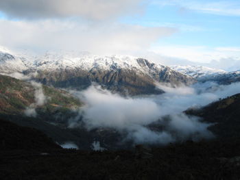 Scenic view of snowcapped mountains against sky