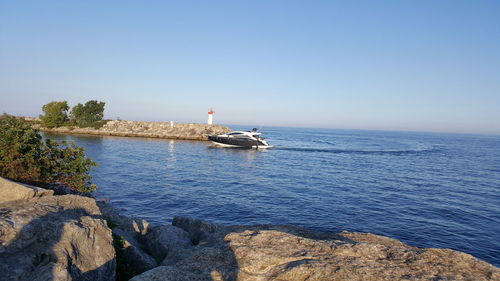 Scenic view of sea against clear sky