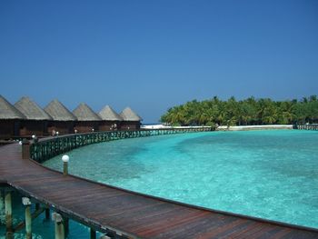 Swimming pool against clear blue sky