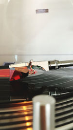 High angle view of equipment on table