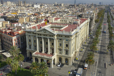 High angle view of street amidst buildings in city