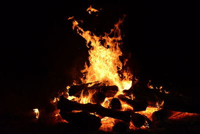 Close-up of fire in the dark
