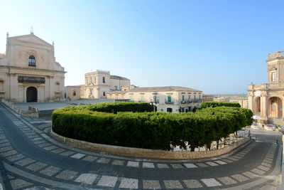 Panoramic view of historic building against clear sky