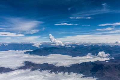 Aerial view of snowcapped mountains against sky