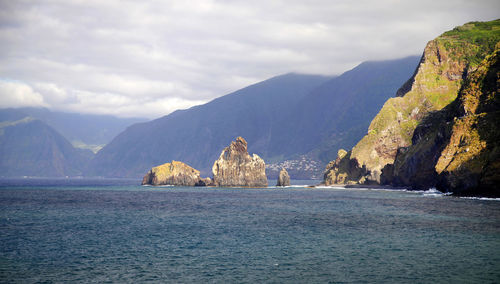 Scenic view of sea against cloudy sky