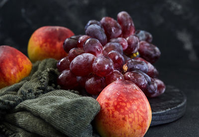 Close-up of grapes on table