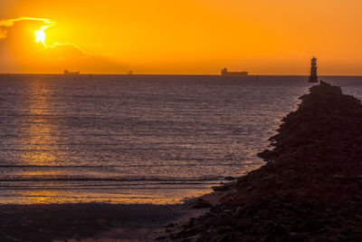 Scenic view of sea against sky during sunset