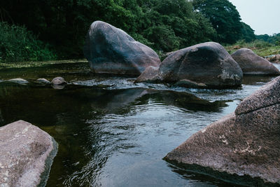 Water flowing through rocks