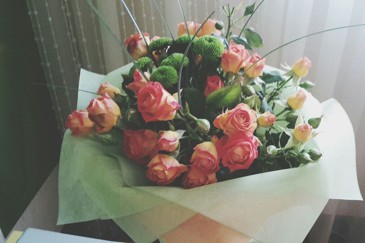 indoors, freshness, flower, table, high angle view, food and drink, food, still life, healthy eating, variation, home interior, vase, vegetable, leaf, no people, bouquet, plant, potted plant, fragility, close-up