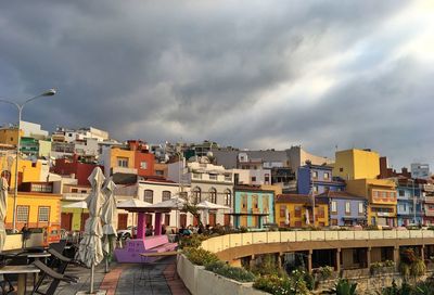 Panoramic view of buildings in city against sky