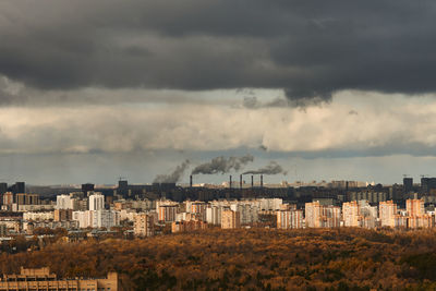 Industrial landscape. thermal power plant works and heats city, environmental pollution
