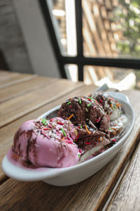 Close-up of ice cream on table