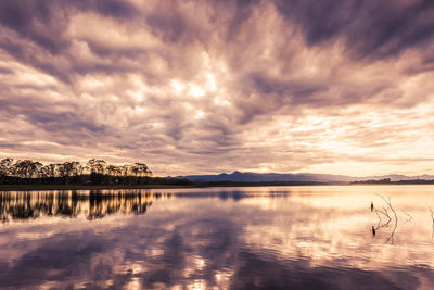 Scenic view of lake against sky during sunset