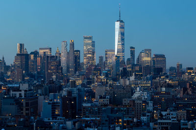 Lower manhattan skyline at dusk