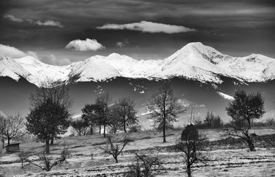 Scenic view of snowcapped mountains against sky