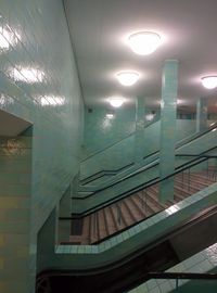 Illuminated staircase at night