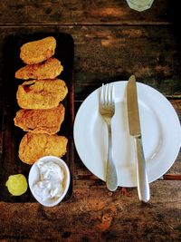 High angle view of breakfast on table