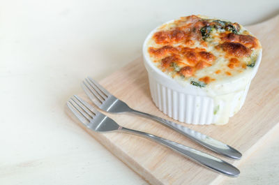 High angle view of coffee on table