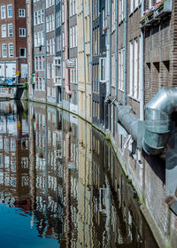 High angle view of canal by buildings in city