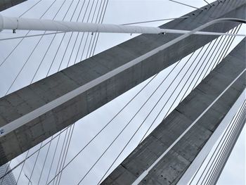 Low angle view of suspension bridge against sky