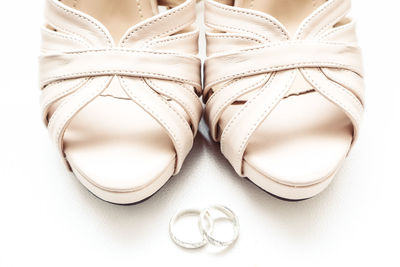 High angle view of shoes on white background